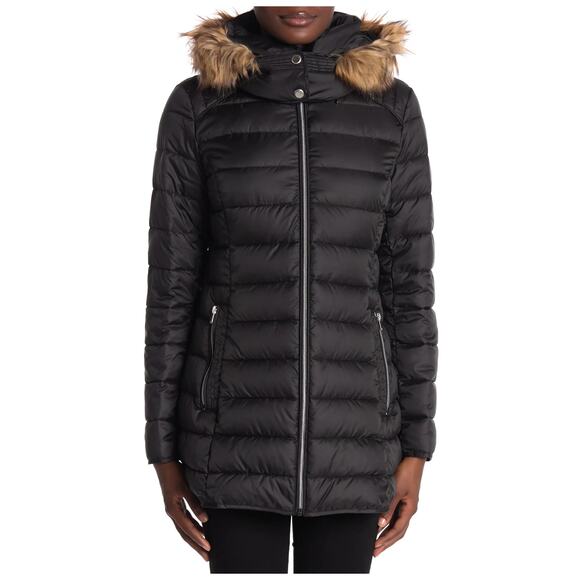 MARC NEW YORK Black Eleanor Mock Neck Full-Zip Faux-Fur Hooded Quilted Jacket - Picture 12 of 13
